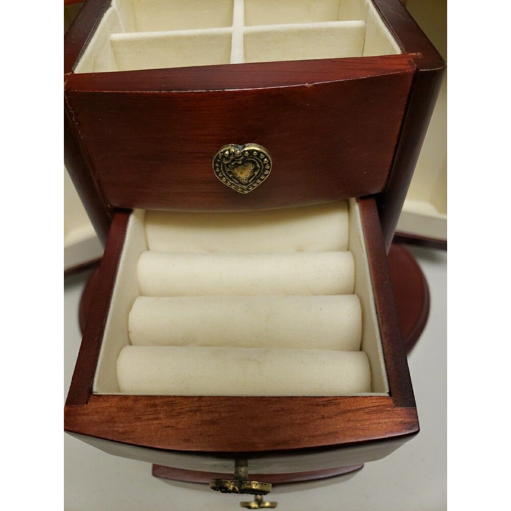 Vintage Mele & Co Wood Jewelry Box Mahogany Double Sided Drawers 9"Hx10L wMirror - Picture 8 of 16
